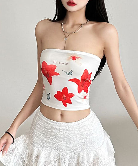 Forever 18 Floral Tube Top | Y2K Crop Top | Versatile Fall Layering & Vacation Style