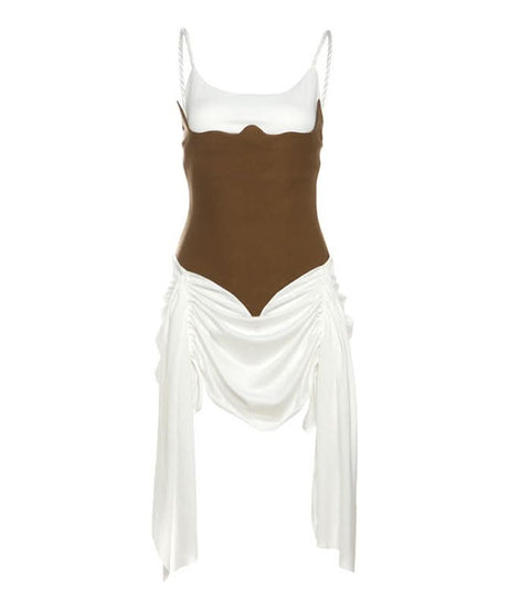 Espresso & Cream Ruched Drawstring Cami Mini Dress | Fall Party & Date Night Essential