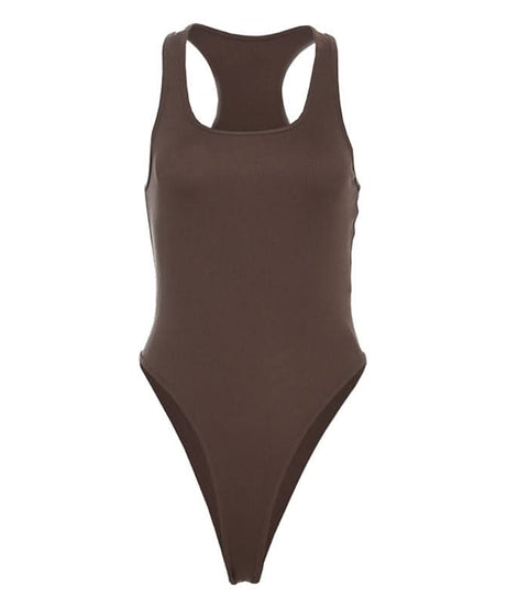 Effortless Fall Chic: Women's Espresso Racerback Bodysuit - Sculpting Scoop Neck Tank