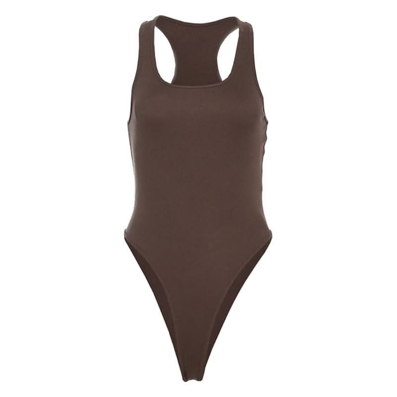 Effortless Fall Chic: Women's Espresso Racerback Bodysuit - Sculpting Scoop Neck Tank