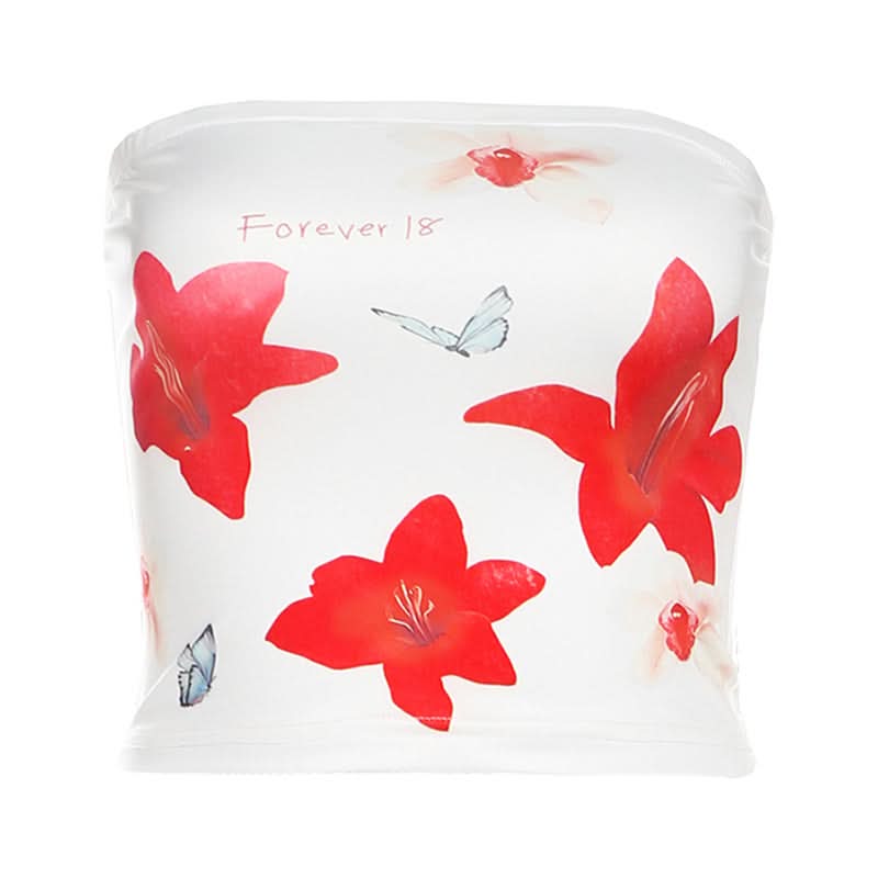 Forever 18 Floral Tube Top | Y2K Crop Top | Versatile Fall Layering & Vacation Style