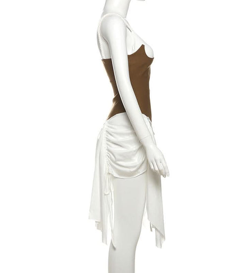 Espresso & Cream Ruched Drawstring Cami Mini Dress | Fall Party & Date Night Essential