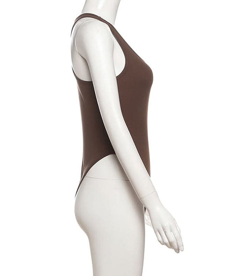 Effortless Fall Chic: Women's Espresso Racerback Bodysuit - Sculpting Scoop Neck Tank