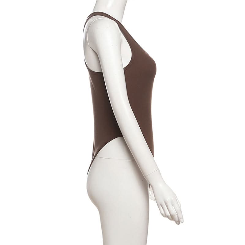 Effortless Fall Chic: Women's Espresso Racerback Bodysuit - Sculpting Scoop Neck Tank