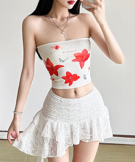 Forever 18 Floral Tube Top | Y2K Crop Top | Versatile Fall Layering & Vacation Style