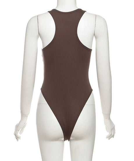 Effortless Fall Chic: Women's Espresso Racerback Bodysuit - Sculpting Scoop Neck Tank