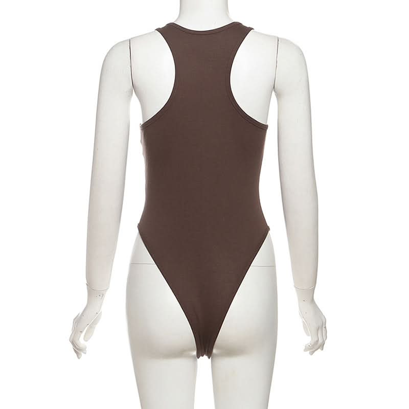 Effortless Fall Chic: Women's Espresso Racerback Bodysuit - Sculpting Scoop Neck Tank