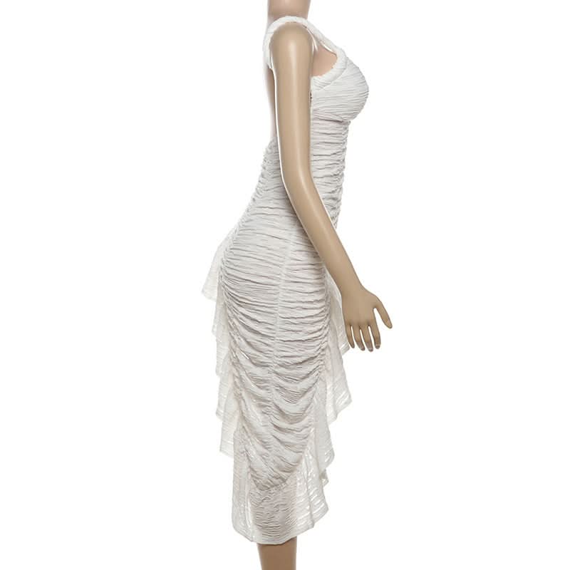 Chic White Ruched Asymmetrical Mini Dress | Fall Party & Holiday Glam Ready