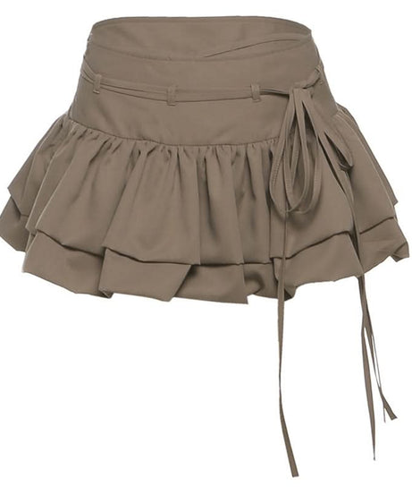 Fall Chic Tiered Ruffle Mini Skirt with Adjustable Self-Tie Waist