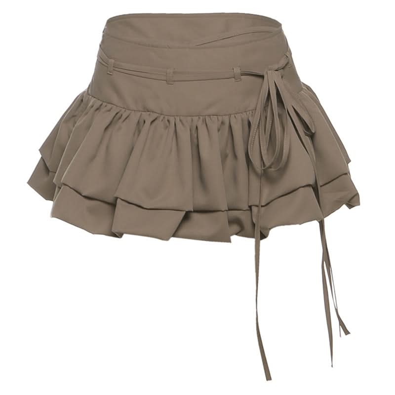 Fall Chic Tiered Ruffle Mini Skirt with Adjustable Self-Tie Waist