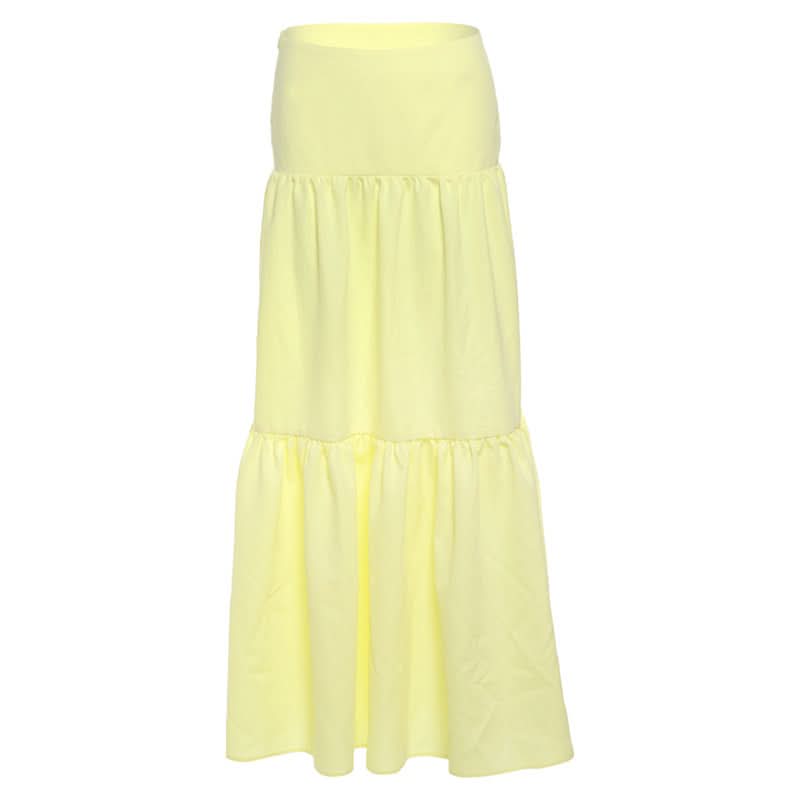 Women's Chic Lemon Chiffon Tiered Maxi Skirt - Effortless Fall Style & Comfort