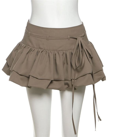 Fall Chic Tiered Ruffle Mini Skirt with Adjustable Self-Tie Waist