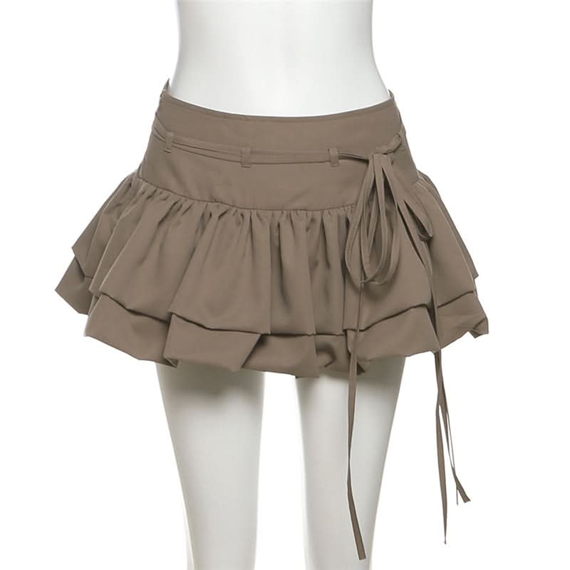Fall Chic Tiered Ruffle Mini Skirt with Adjustable Self-Tie Waist