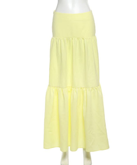 Women's Chic Lemon Chiffon Tiered Maxi Skirt - Effortless Fall Style & Comfort
