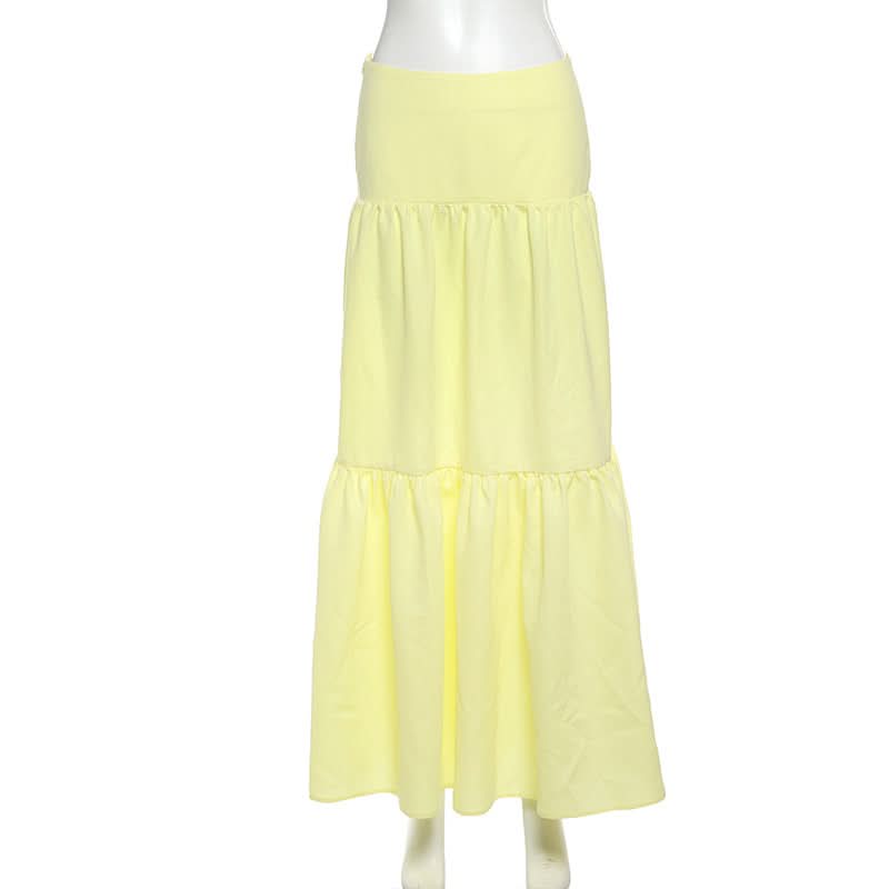 Women's Chic Lemon Chiffon Tiered Maxi Skirt - Effortless Fall Style & Comfort