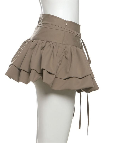 Fall Chic Tiered Ruffle Mini Skirt with Adjustable Self-Tie Waist
