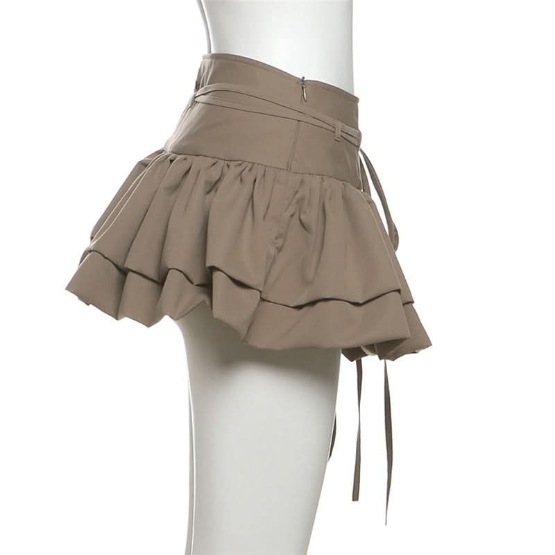 Fall Chic Tiered Ruffle Mini Skirt with Adjustable Self-Tie Waist
