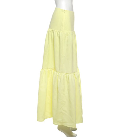Women's Chic Lemon Chiffon Tiered Maxi Skirt - Effortless Fall Style & Comfort
