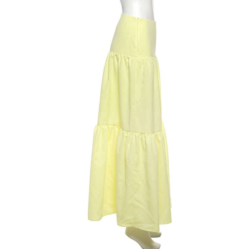 Women's Chic Lemon Chiffon Tiered Maxi Skirt - Effortless Fall Style & Comfort