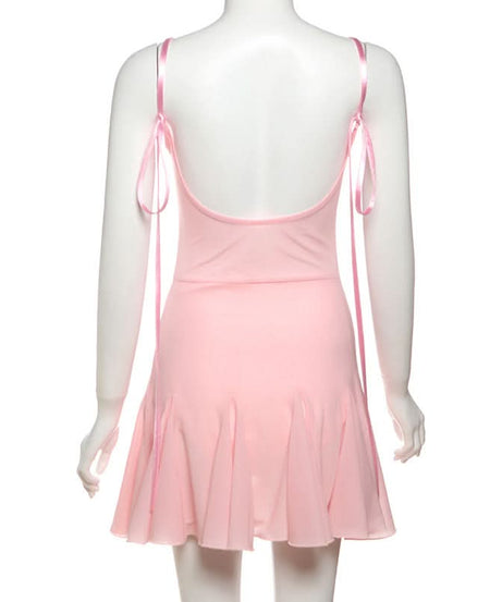 Dreamy Coquette Pink Lace Babydoll Mini Dress - Romantic Bow & Adjustable Straps