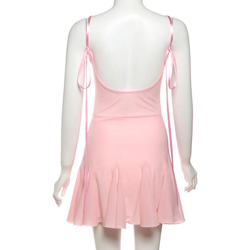 Dreamy Coquette Pink Lace Babydoll Mini Dress - Romantic Bow & Adjustable Straps