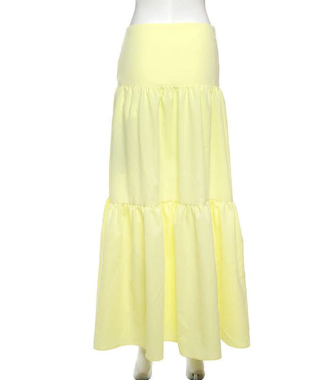 Women's Chic Lemon Chiffon Tiered Maxi Skirt - Effortless Fall Style & Comfort