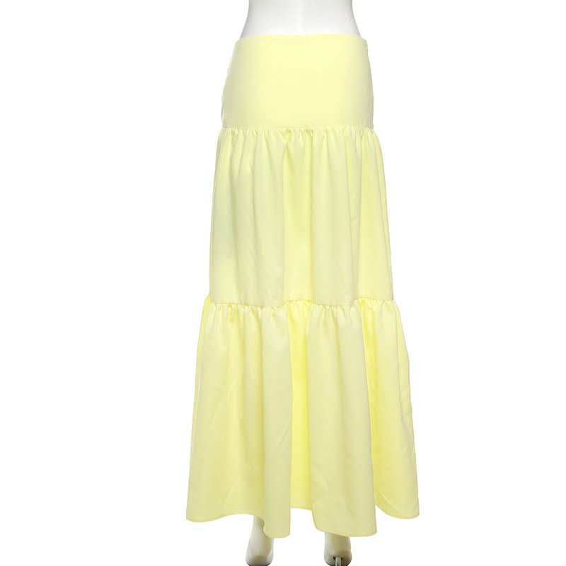 Women's Chic Lemon Chiffon Tiered Maxi Skirt - Effortless Fall Style & Comfort