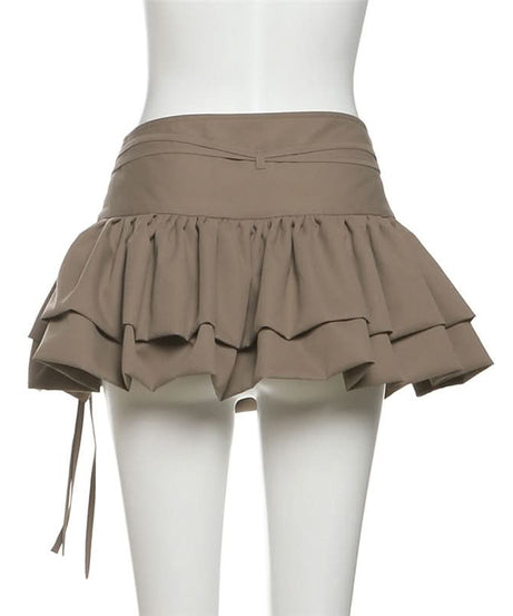 Fall Chic Tiered Ruffle Mini Skirt with Adjustable Self-Tie Waist
