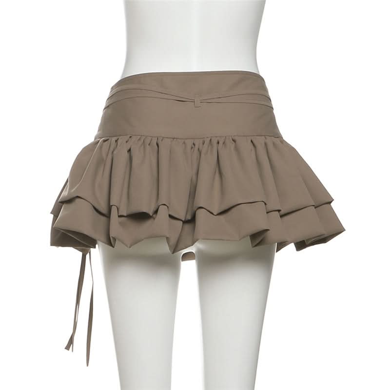 Fall Chic Tiered Ruffle Mini Skirt with Adjustable Self-Tie Waist