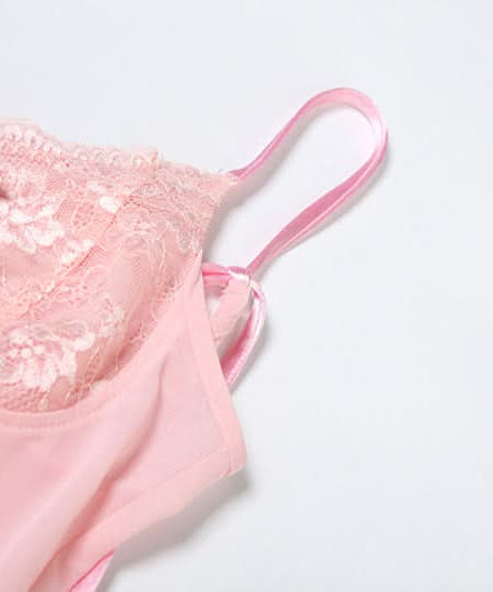 Dreamy Coquette Pink Lace Babydoll Mini Dress - Romantic Bow & Adjustable Straps
