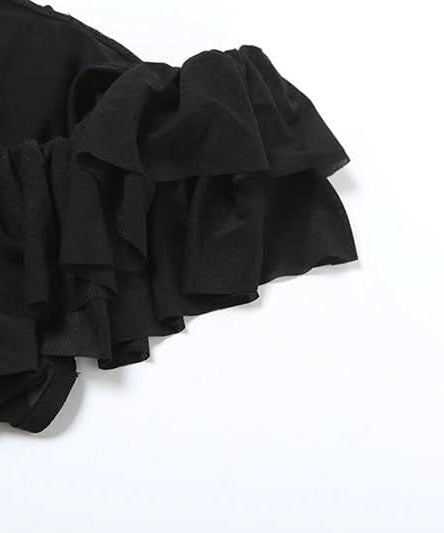 Chic Ruffle Mesh Sleeveless Top - Versatile Black U-Neck Blouse for Fall & Holiday Styling