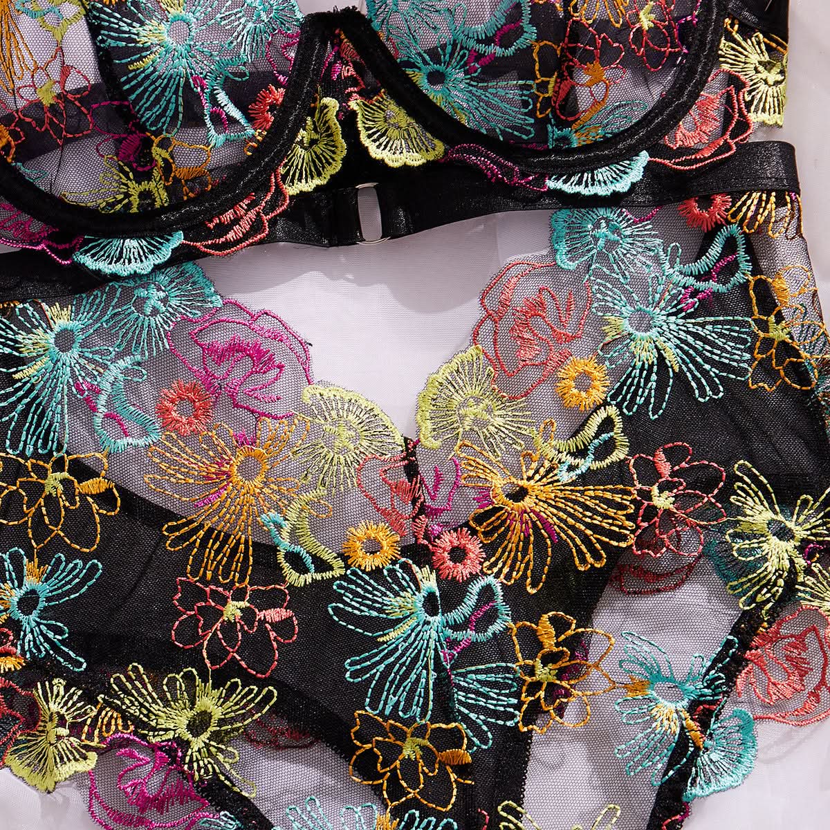 Vibrant Bloom Embroidered Mesh Bodysuit – Your Chic Fall & Holiday Statement Piece