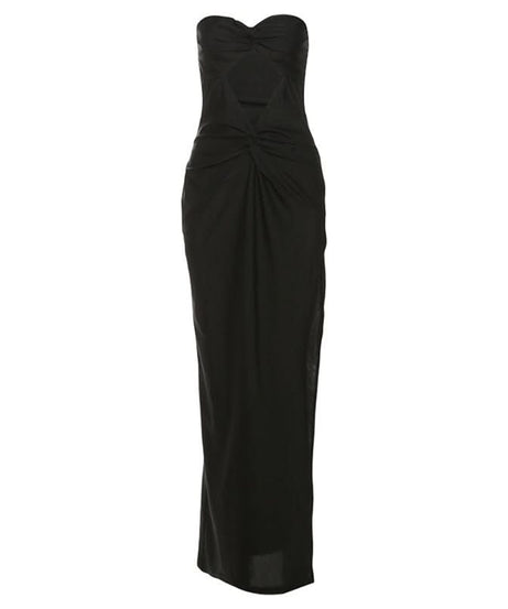 Chic Fall & Holiday Glamour: Strapless Sweetheart Ruched Cutout Maxi Dress