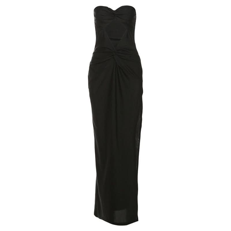 Chic Fall & Holiday Glamour: Strapless Sweetheart Ruched Cutout Maxi Dress