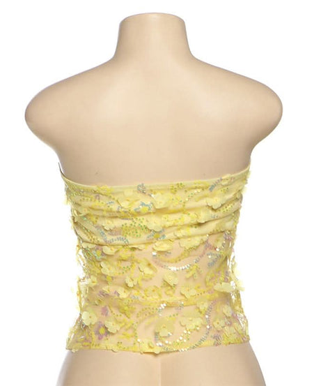 Dazzling Daisy Delight: Yellow Floral Sequin Strapless Top – Your Fall Party Statement