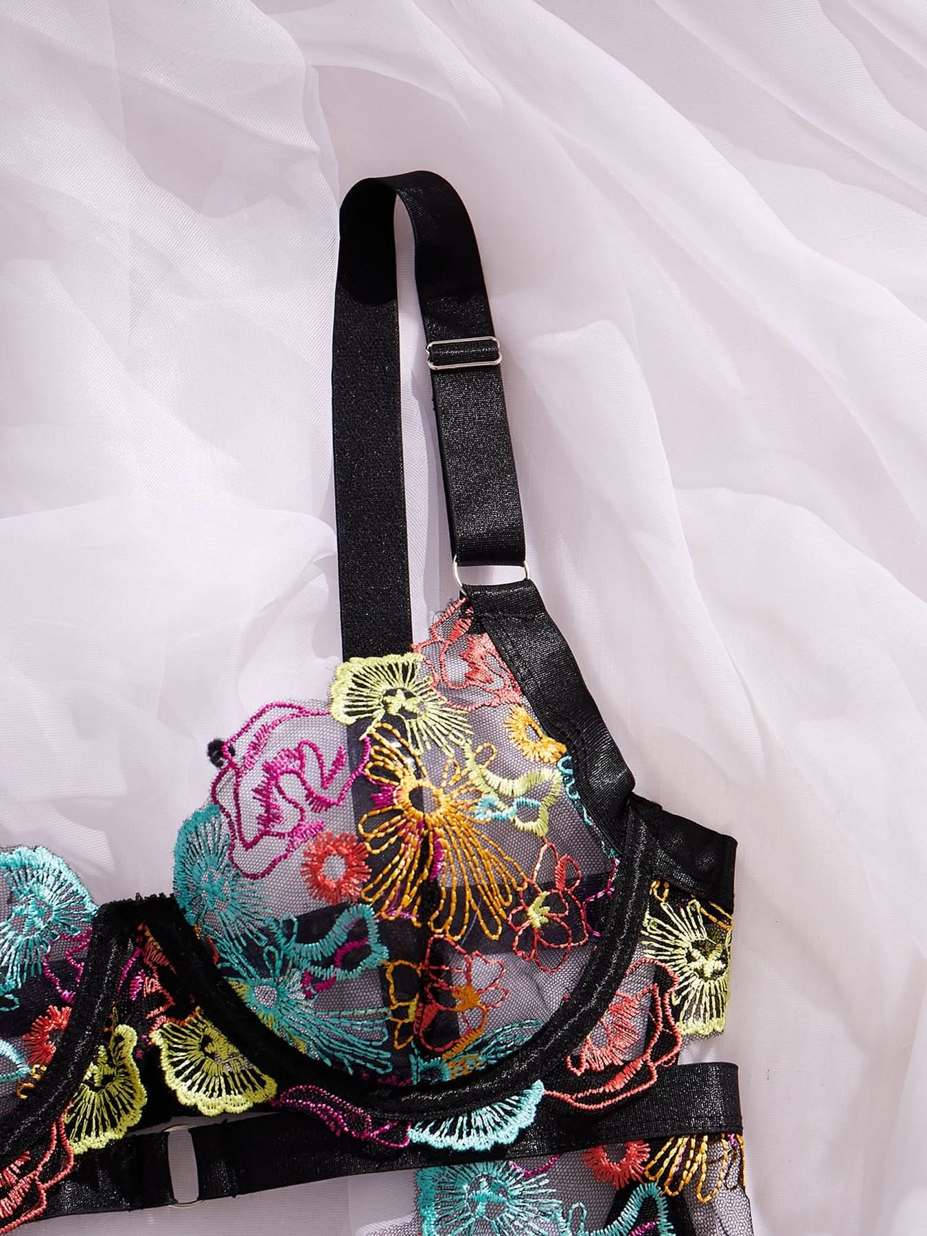 Vibrant Bloom Embroidered Mesh Bodysuit – Your Chic Fall & Holiday Statement Piece