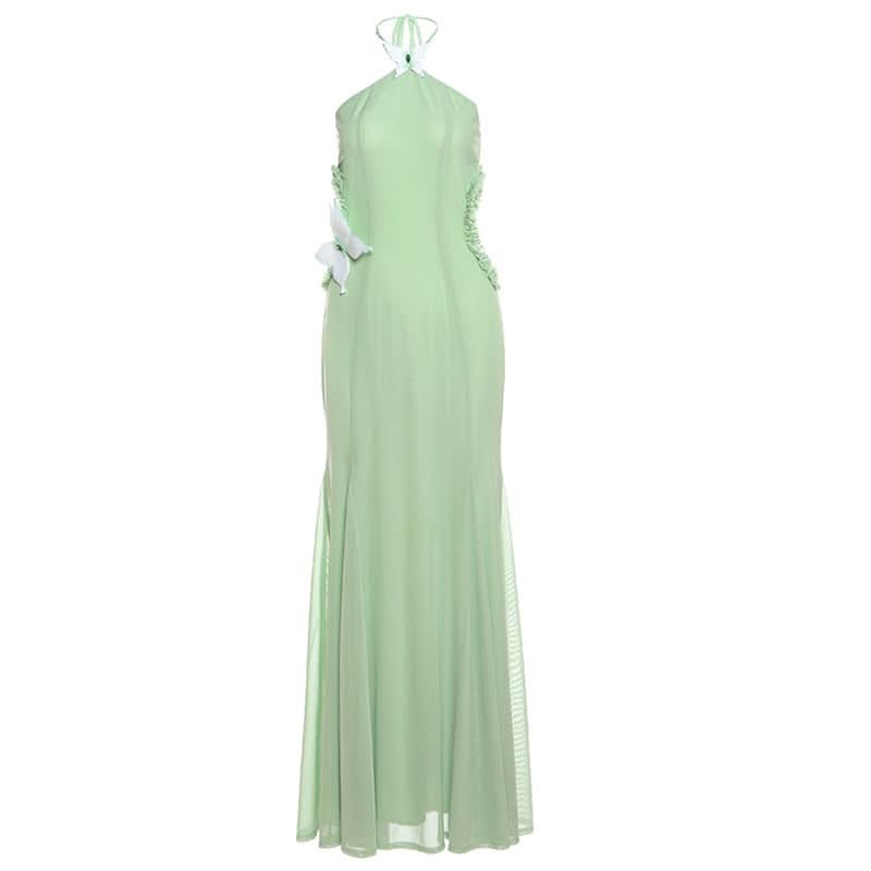 Graceful Mint Green Butterfly Halter Maxi Dress - Perfect for Fall Destination Weddings & Resort Getaways