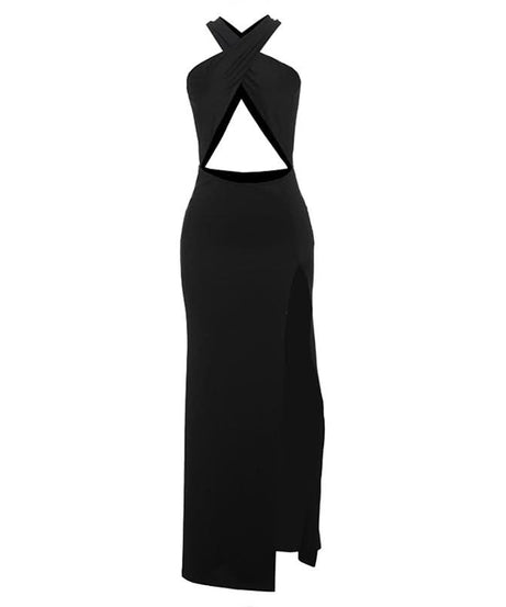 Head-Turning Black Halter Cutout Maxi Dress with Slit - Perfect for Holiday Parties & NYE