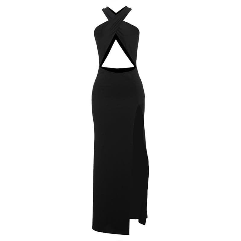 Head-Turning Black Halter Cutout Maxi Dress with Slit - Perfect for Holiday Parties & NYE