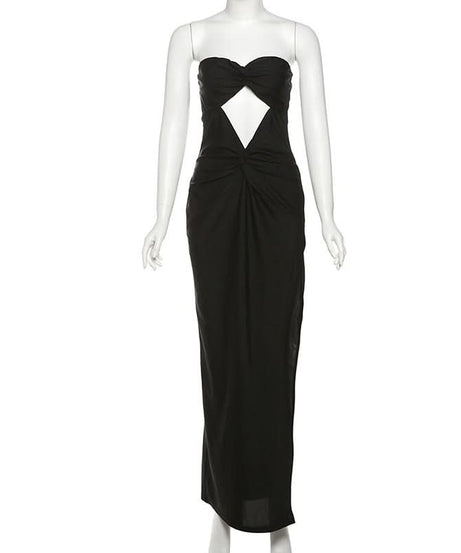 Chic Fall & Holiday Glamour: Strapless Sweetheart Ruched Cutout Maxi Dress