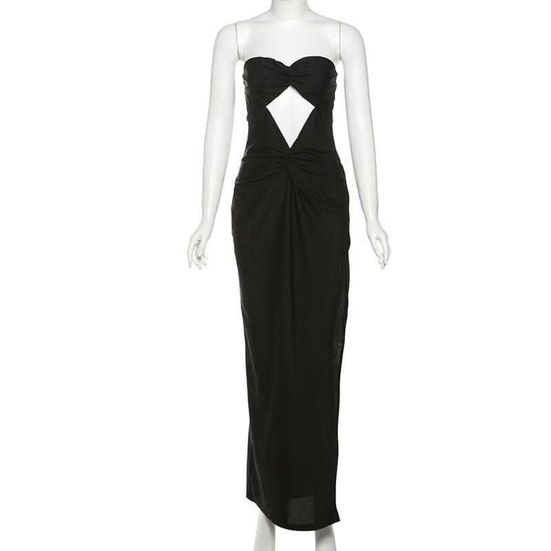 Chic Fall & Holiday Glamour: Strapless Sweetheart Ruched Cutout Maxi Dress