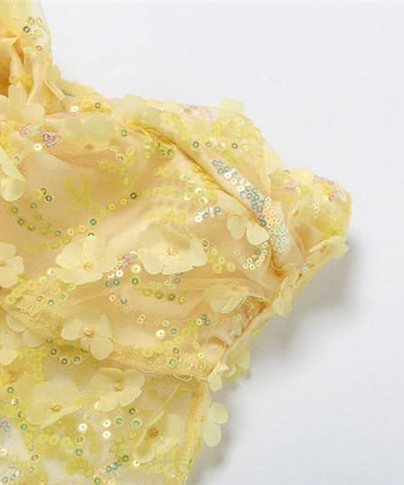 Dazzling Daisy Delight: Yellow Floral Sequin Strapless Top – Your Fall Party Statement