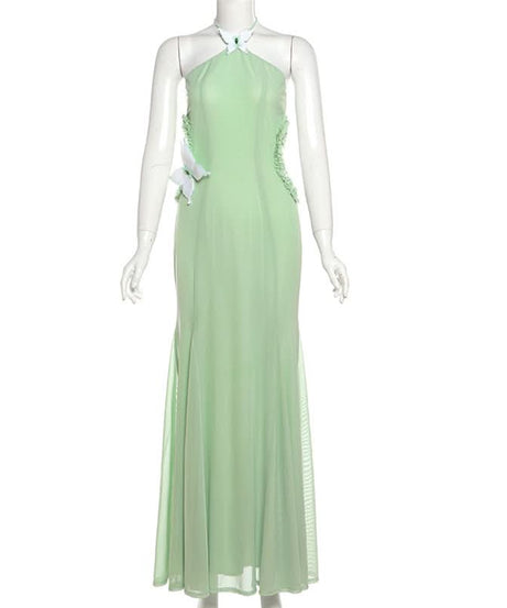 Graceful Mint Green Butterfly Halter Maxi Dress - Perfect for Fall Destination Weddings & Resort Getaways