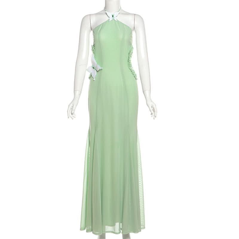 Graceful Mint Green Butterfly Halter Maxi Dress - Perfect for Fall Destination Weddings & Resort Getaways