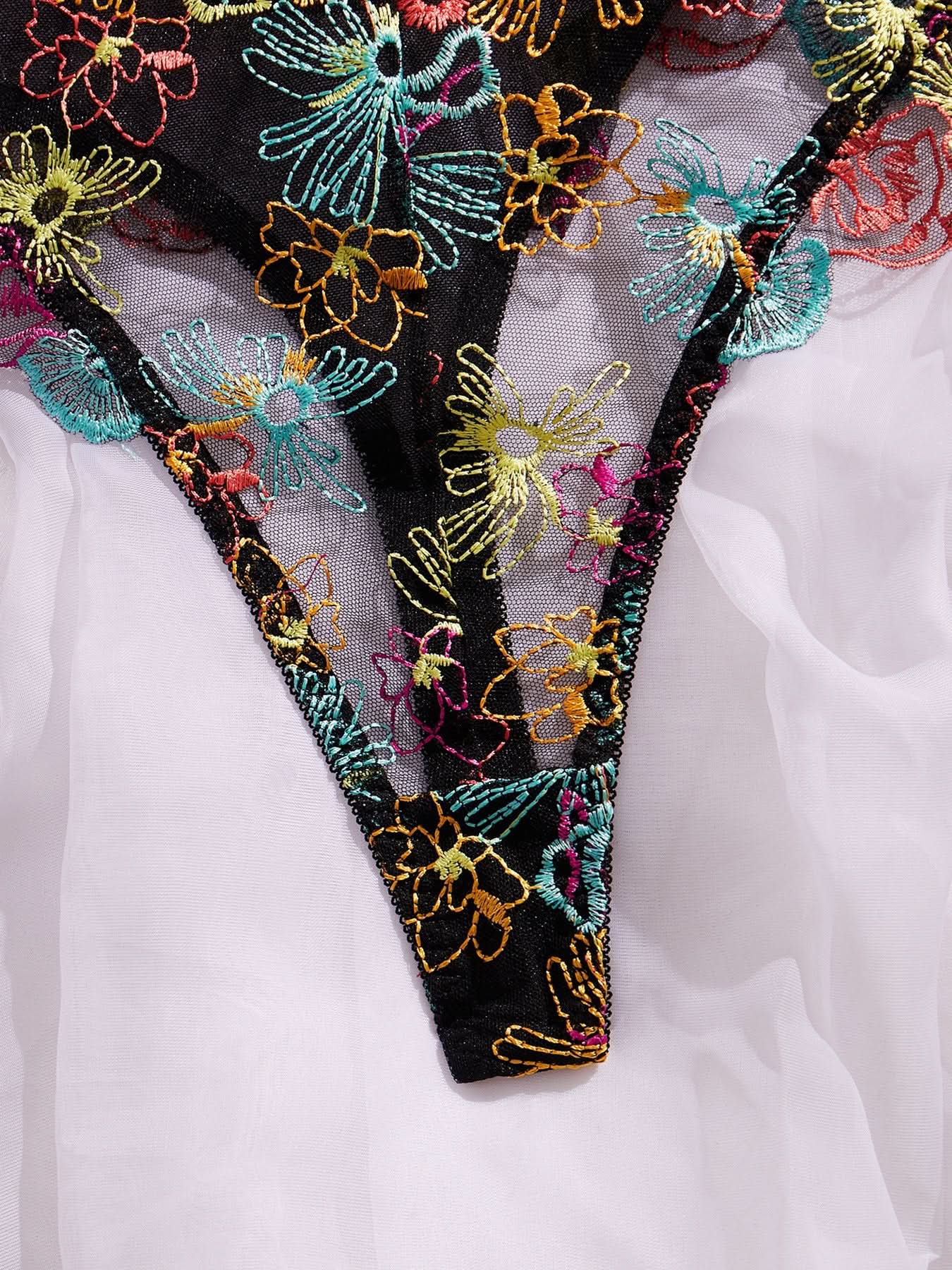 Vibrant Bloom Embroidered Mesh Bodysuit – Your Chic Fall & Holiday Statement Piece