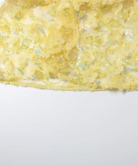 Dazzling Daisy Delight: Yellow Floral Sequin Strapless Top – Your Fall Party Statement