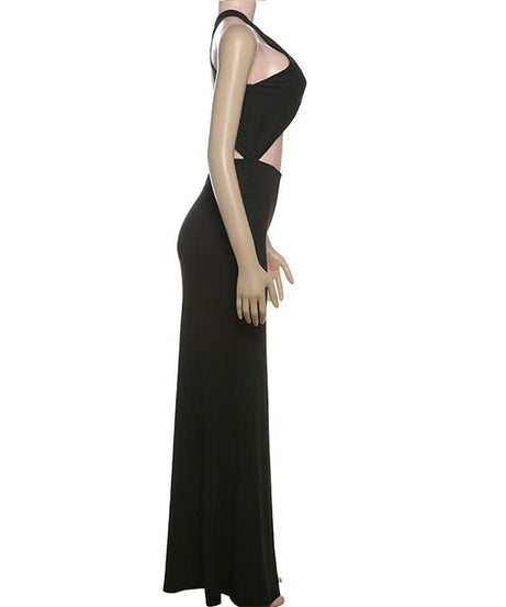 Head-Turning Black Halter Cutout Maxi Dress with Slit - Perfect for Holiday Parties & NYE