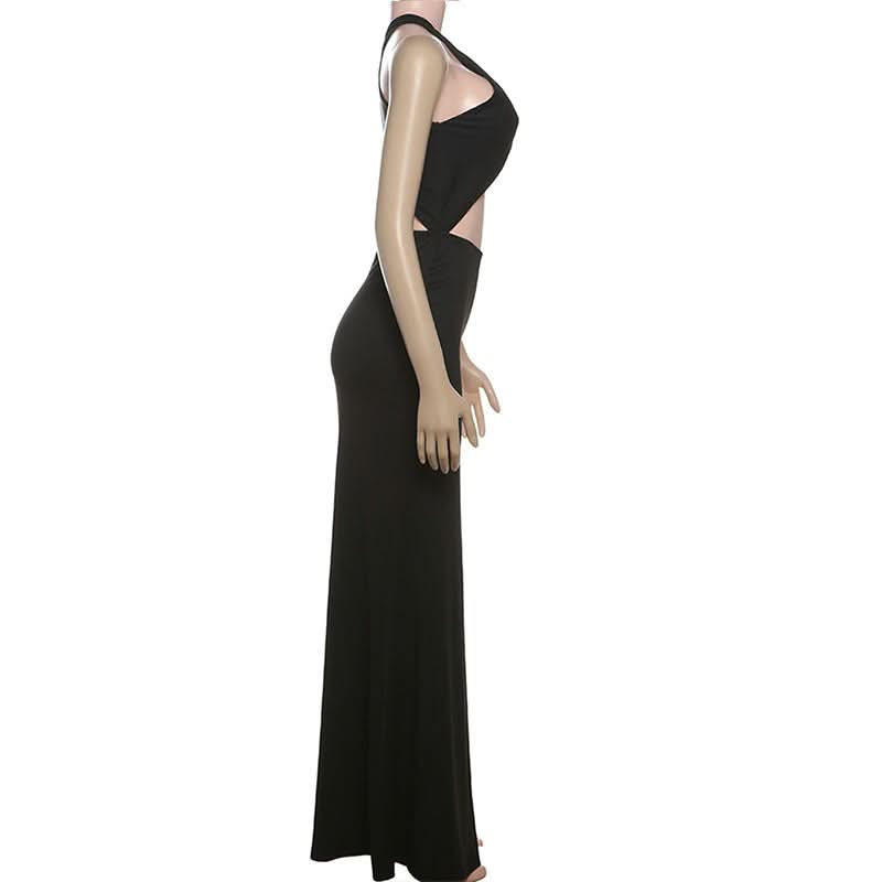 Head-Turning Black Halter Cutout Maxi Dress with Slit - Perfect for Holiday Parties & NYE