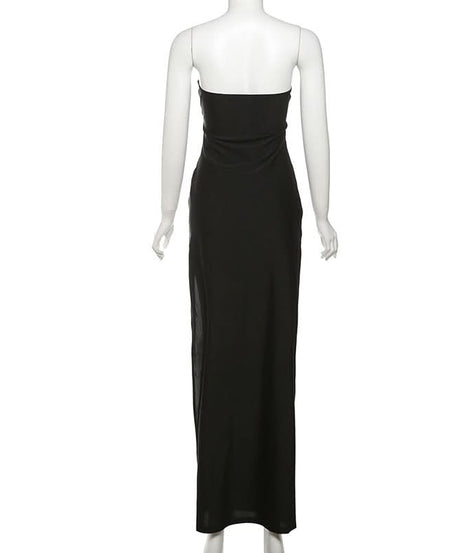 Chic Fall & Holiday Glamour: Strapless Sweetheart Ruched Cutout Maxi Dress