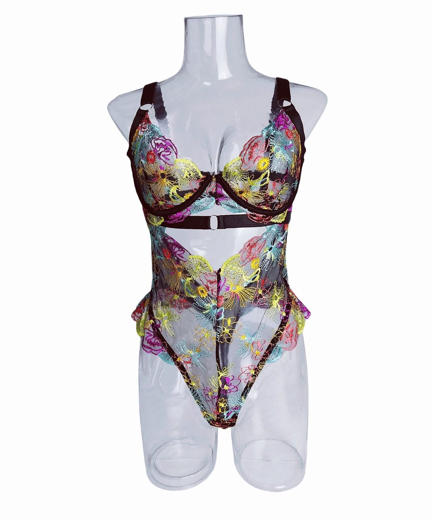Vibrant Bloom Embroidered Mesh Bodysuit – Your Chic Fall & Holiday Statement Piece